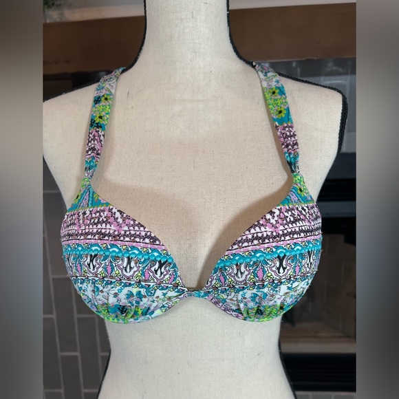 Victoria Secret Push Up Bra Bathing Suit Top Paisley Sequin 34A - Picture 1 of 5